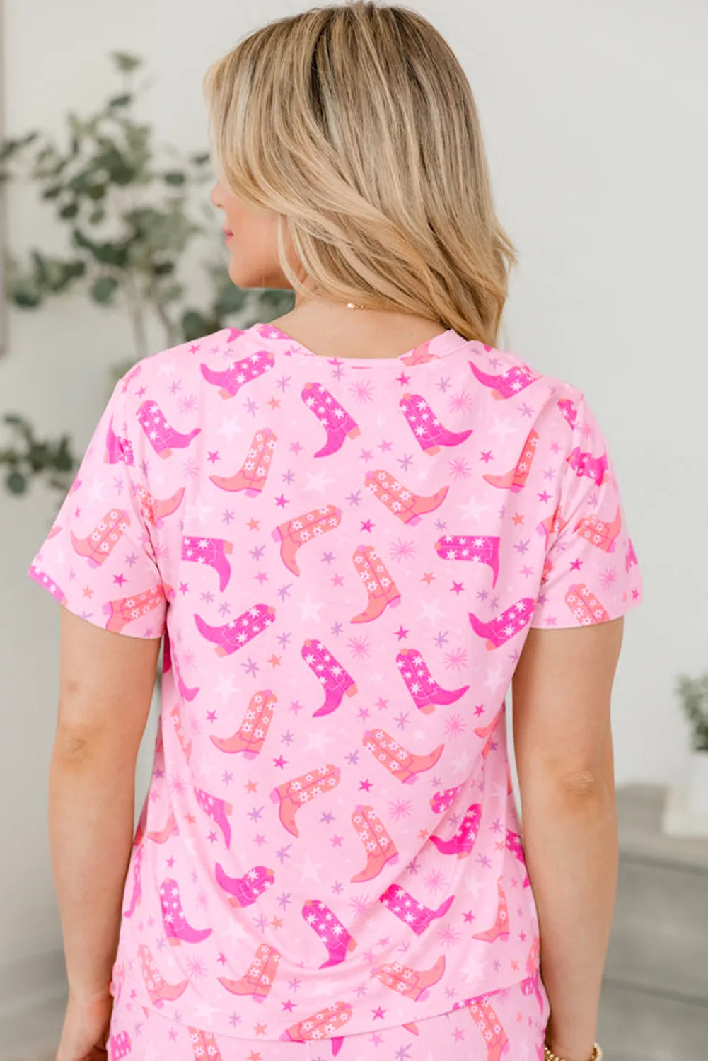 Pink Western Boots Printed Short 2pcs Lounge Set sold by Beagle Boutique product image thumbnail 2