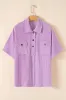 Orchid Bouquet Ribbed Flap Pocket Collared Buttoned Short Sleeve Top sold by Beagle Boutique