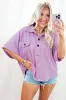 Orchid Bouquet Ribbed Flap Pocket Collared Buttoned Short Sleeve Top sold by Beagle Boutique