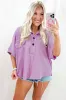 Orchid Bouquet Ribbed Flap Pocket Collared Buttoned Short Sleeve Top sold by Beagle Boutique