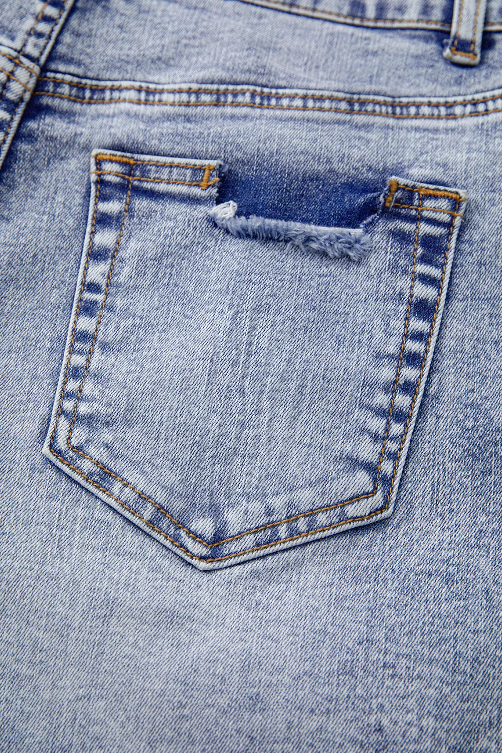Beau Blue Pearl Studded Pockets Raw Hem Denim Shorts sold by Beagle Boutique product image thumbnail 4