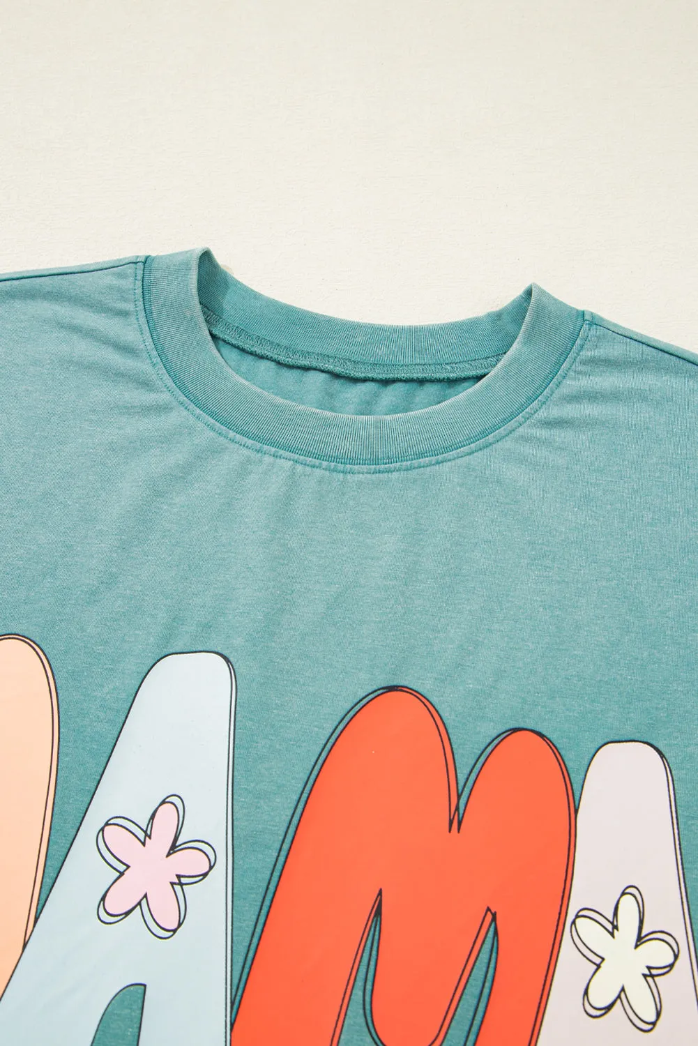Sea Green MAMA Printed Mineral Wash Crewneck T Shirt sold by Beagle Boutique product image thumbnail 5