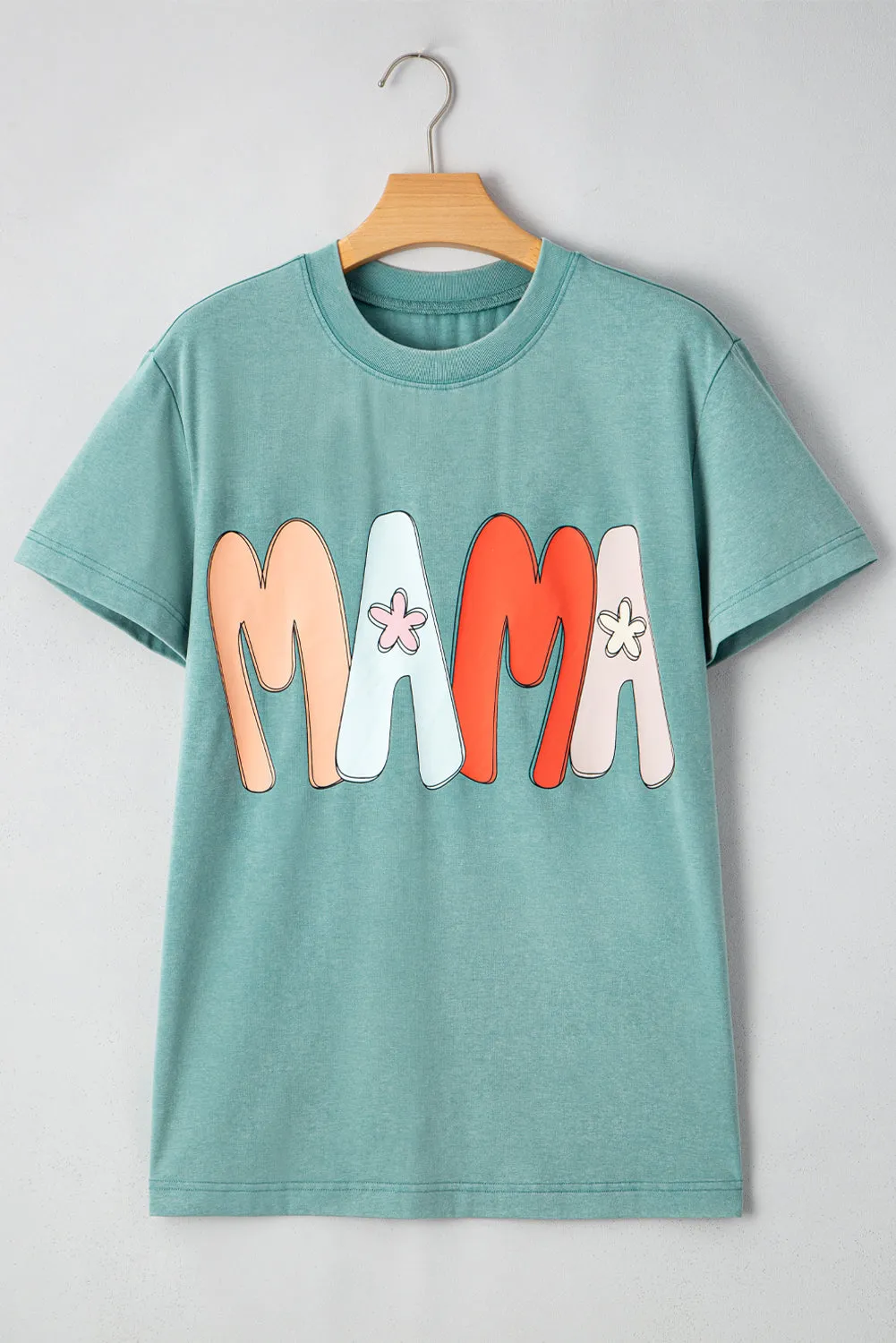 Sea Green MAMA Printed Mineral Wash Crewneck T Shirt sold by Beagle Boutique product image thumbnail 3