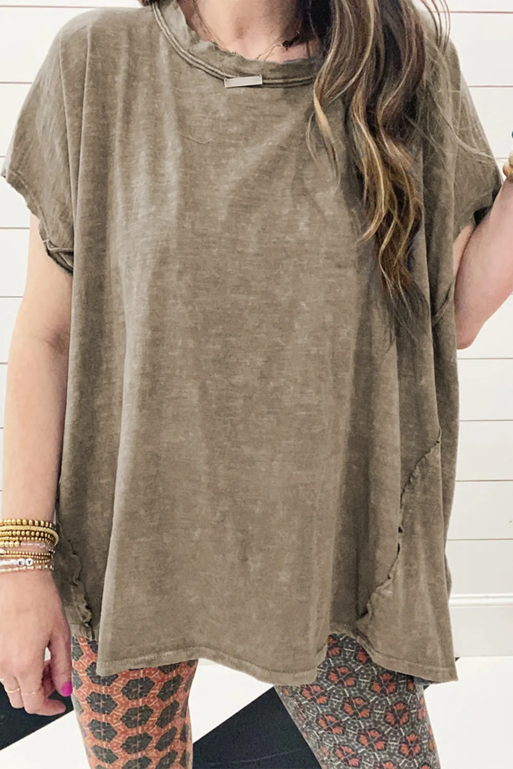 Sage Green Vintage Washed Short Dolman Sleeve Oversized T Shirt sold by Beagle Boutique