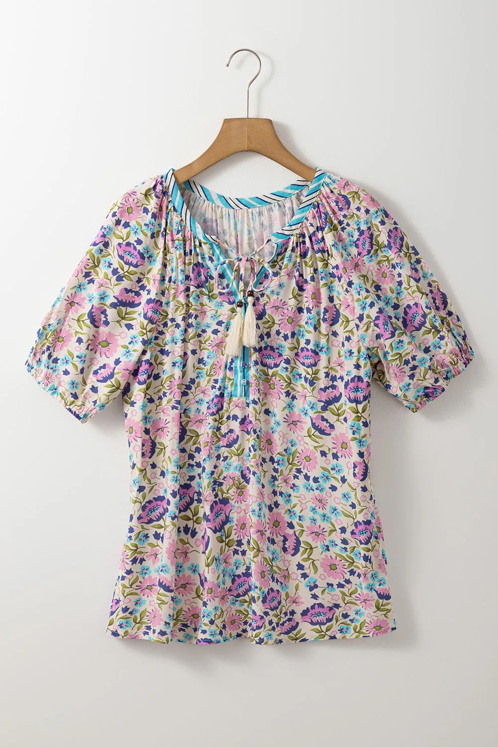 Multicolour Bohemian Floral V Neck Loose Half Sleeve Blouse sold by Beagle Boutique product image thumbnail 5