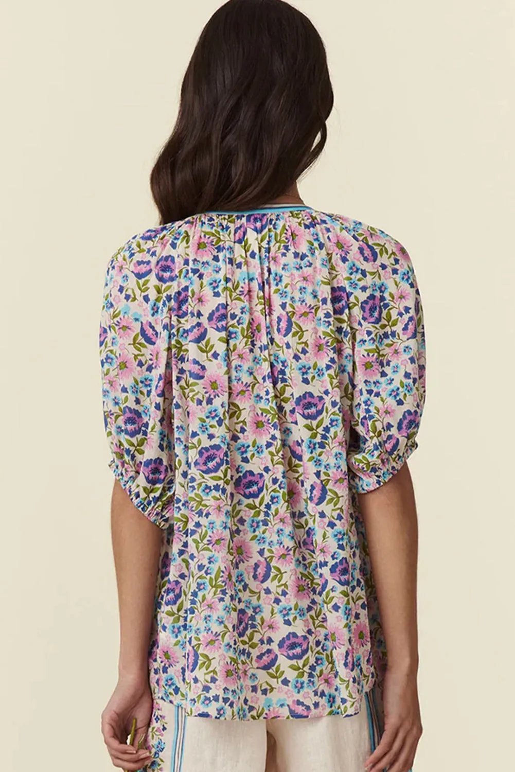 Multicolour Bohemian Floral V Neck Loose Half Sleeve Blouse sold by Beagle Boutique product image thumbnail 2