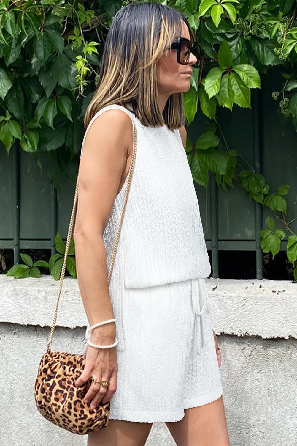 Beige Textured Knit Tank Top and Drawstring Shorts Set sold by Beagle Boutique product image thumbnail 2