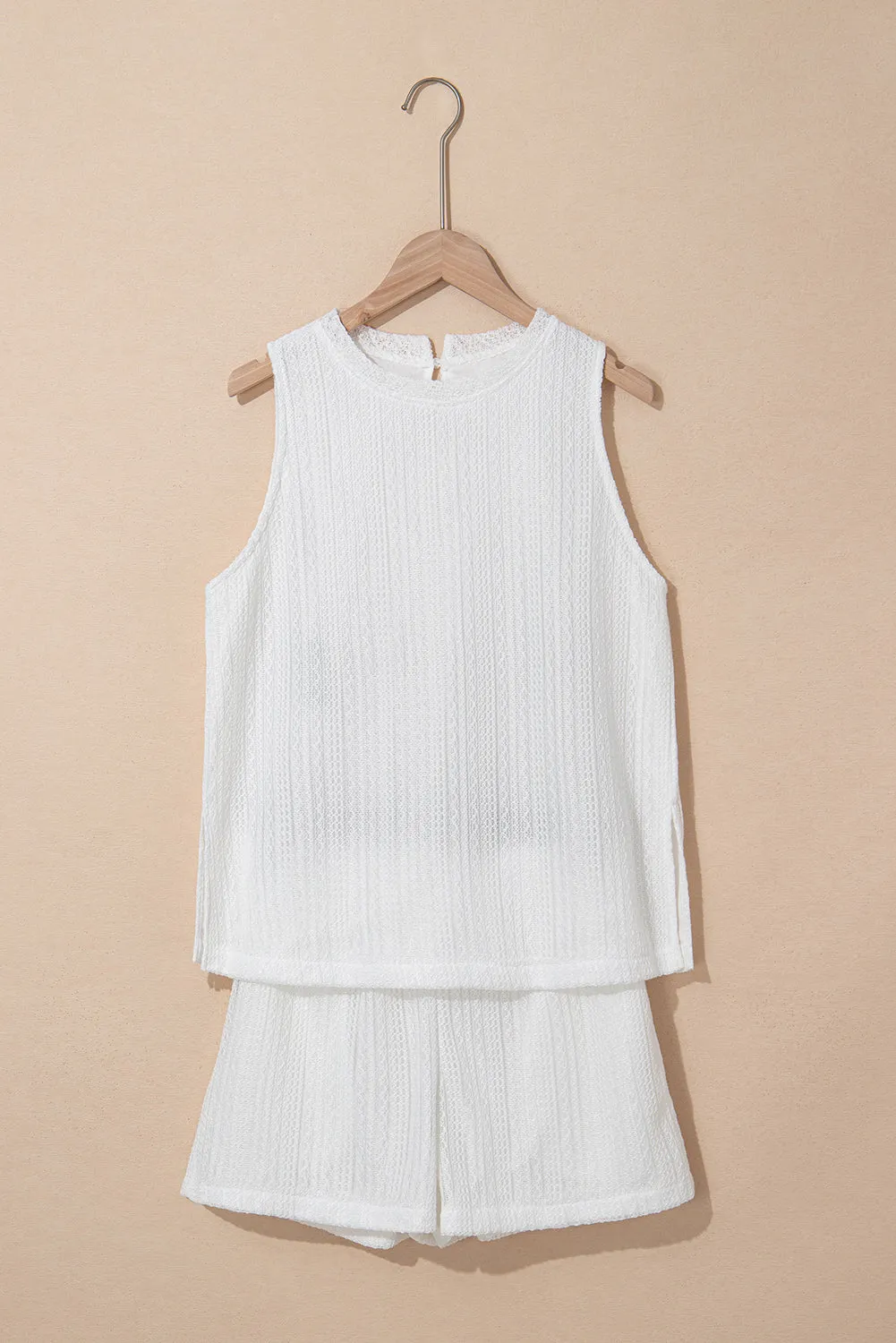 Beige Textured Knit Tank Top and Drawstring Shorts Set sold by Beagle Boutique product image thumbnail 4