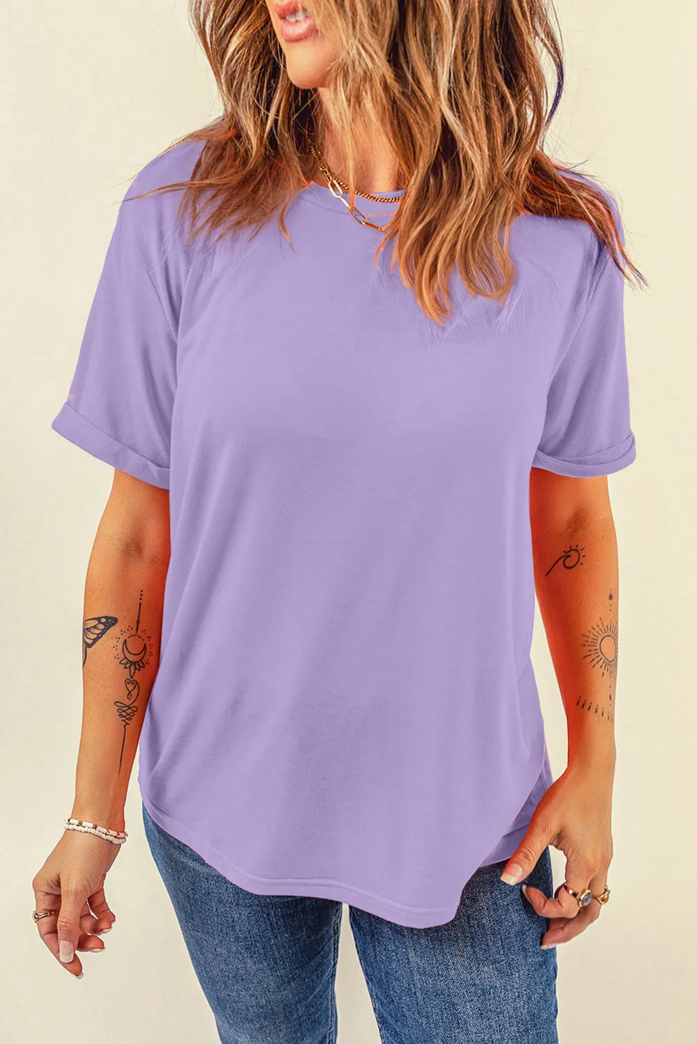 Wisteria Casual Plain Crew Neck Tee sold by Beagle Boutique product image thumbnail 3