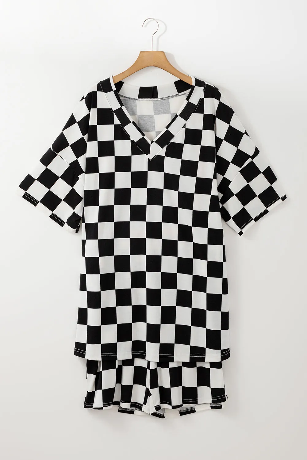 Black Checkered Pattern Tee and Shorts Plus Size Two Piece Set sold by Beagle Boutique product image thumbnail 5
