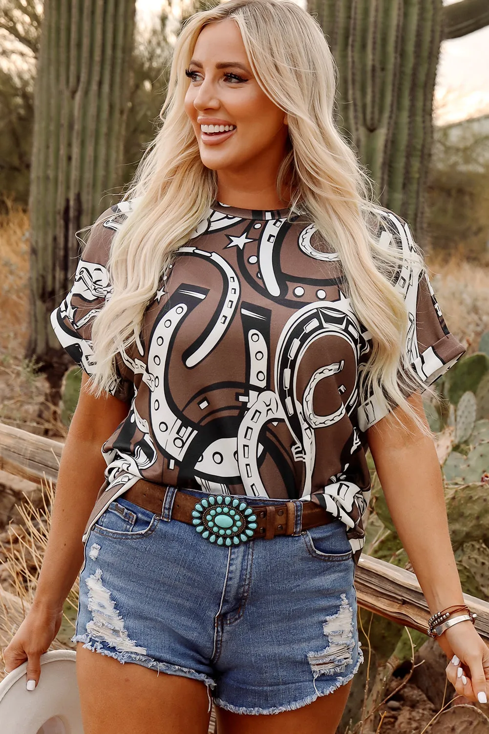 Brown Lucky Horseshoes Graphic Dolman T-shirt sold by Beagle Boutique product image thumbnail 4
