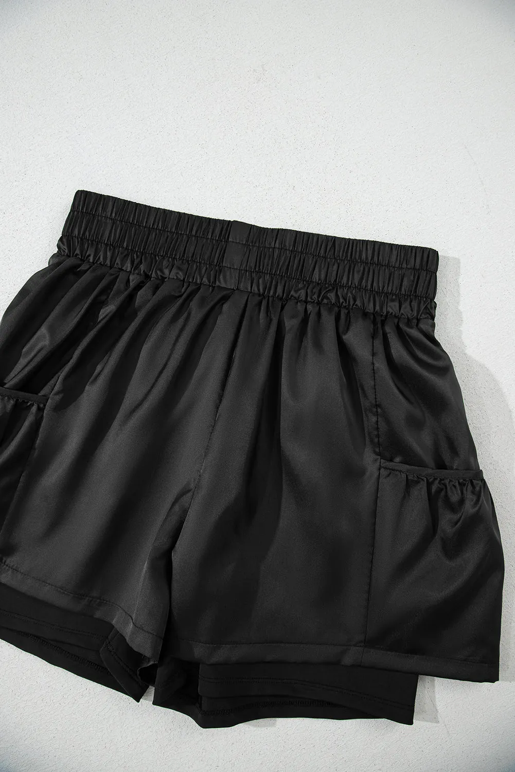 Black Elastic High Waist Pocketed Casual Shorts sold by Beagle Boutique product image thumbnail 4