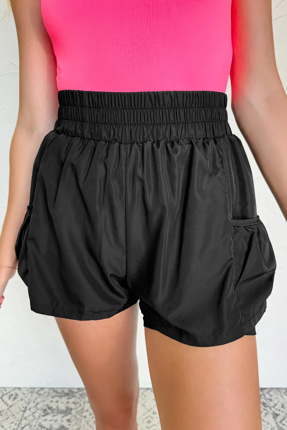 Black Elastic High Waist Pocketed Casual Shorts sold by Beagle Boutique