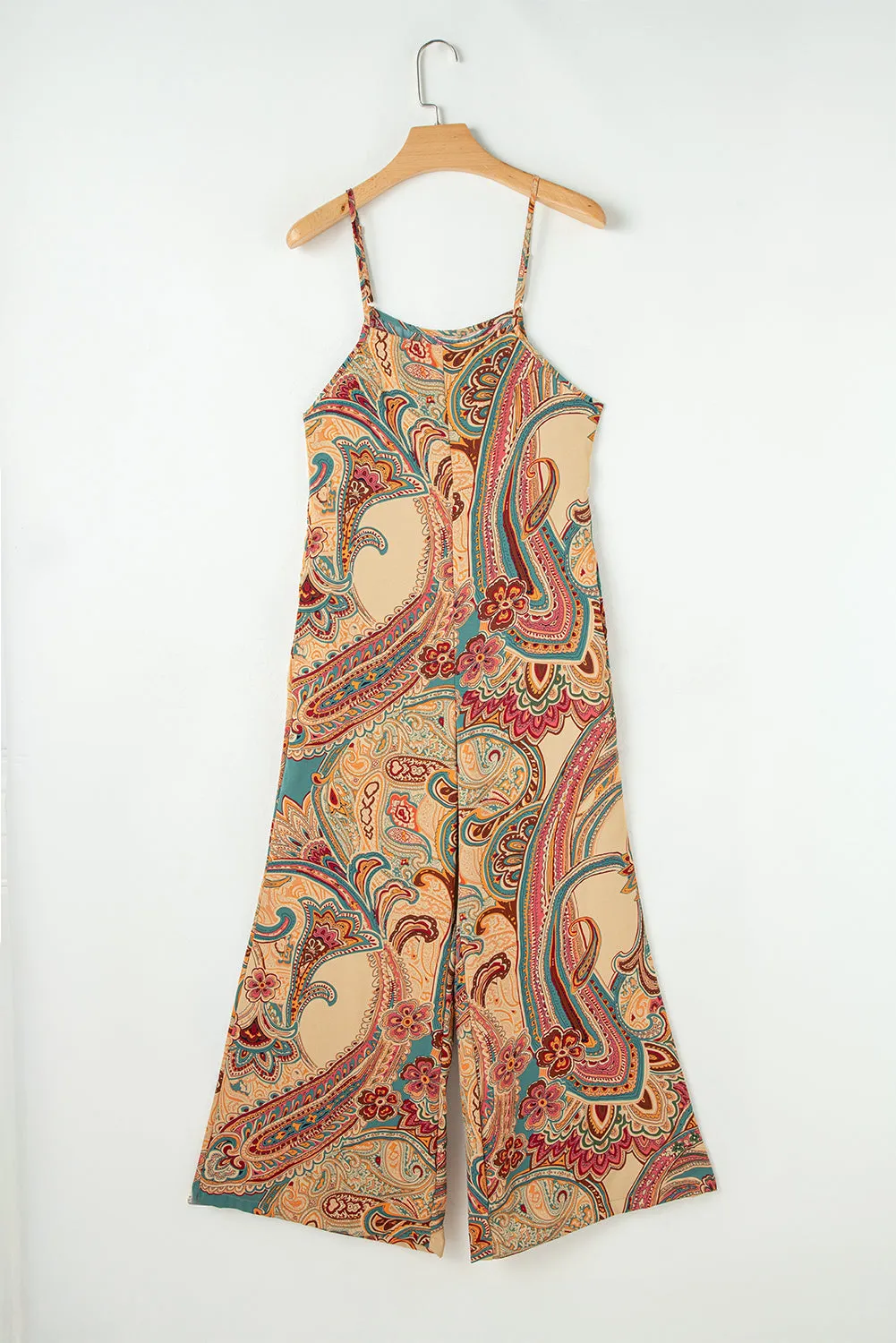 Red Paisley Printed Spaghetti Straps Elegant Wide Leg Jumpsuit sold by Beagle Boutique product image thumbnail 3