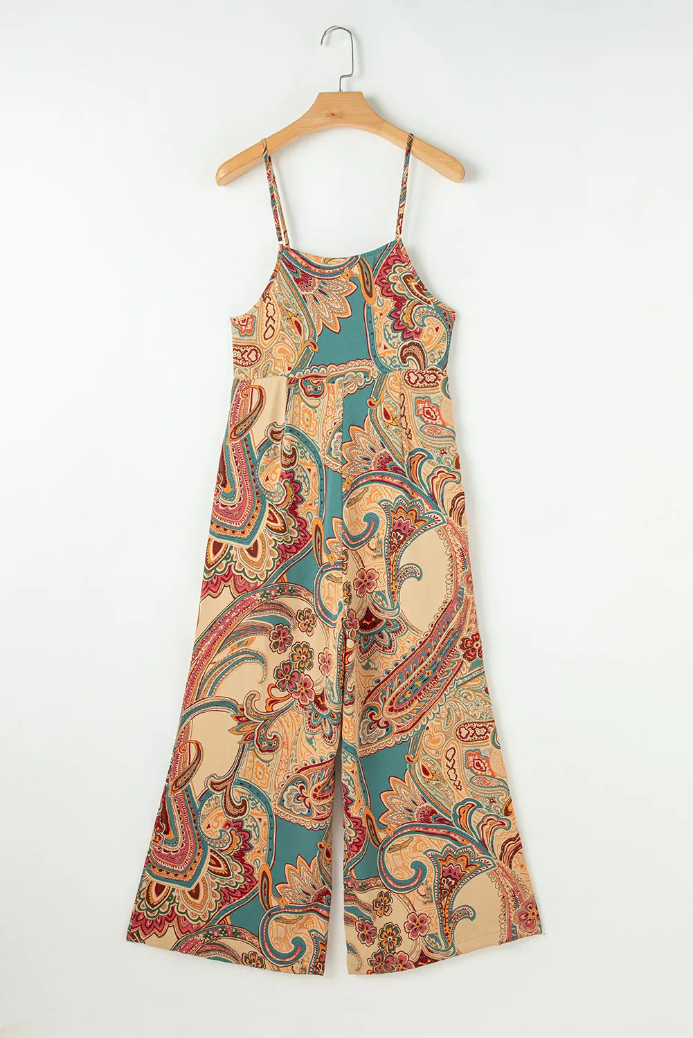 Red Paisley Printed Spaghetti Straps Elegant Wide Leg Jumpsuit sold by Beagle Boutique product image thumbnail 4