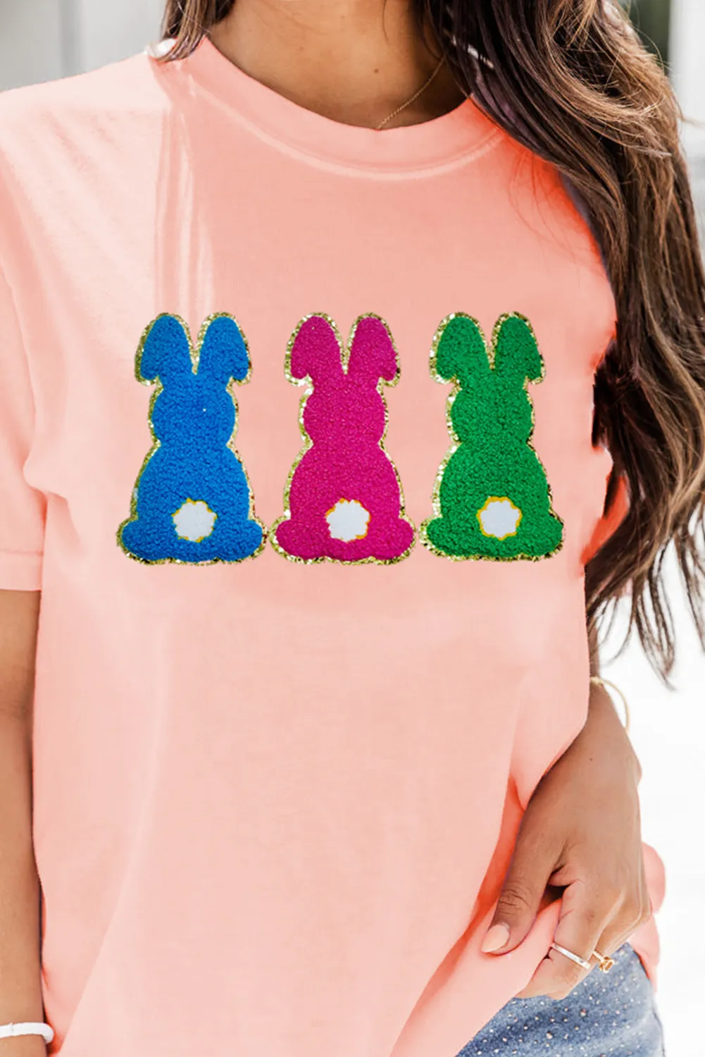 Pink Easter Bunny Chenille Patched Graphic Tee sold by Beagle Boutique product image thumbnail 5