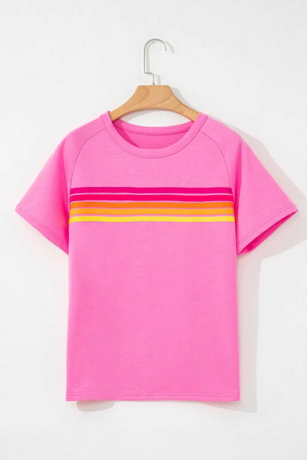 Pink Striped Patch Front Casual Tee sold by Beagle Boutique product image thumbnail 4