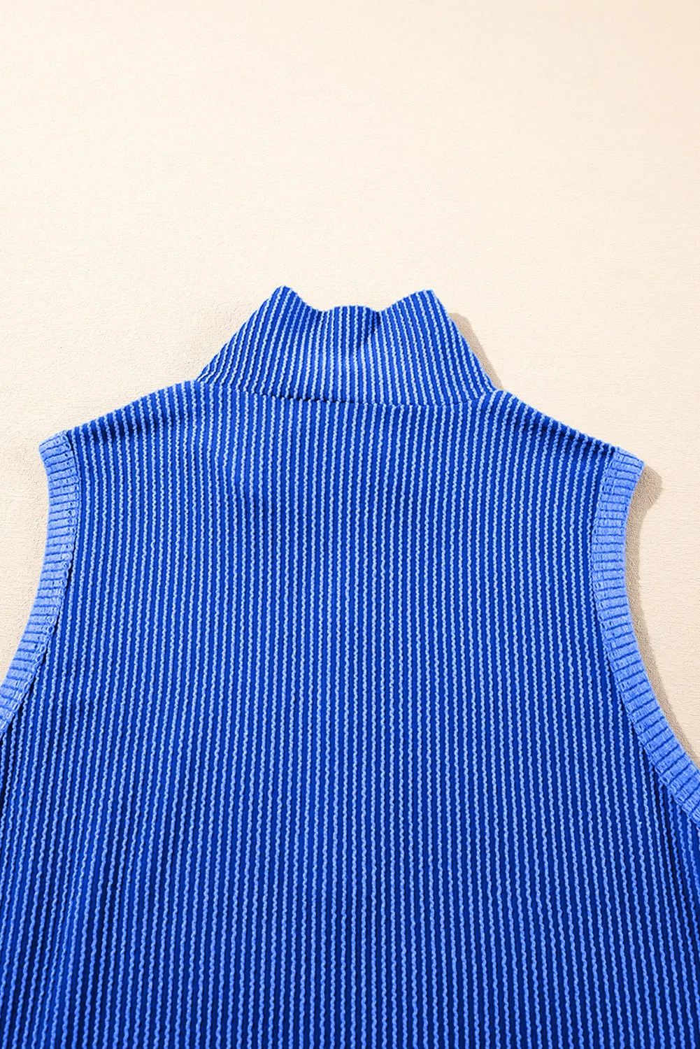 Sky Blue Ribbed Collared Half Zip Tank Top Two Piece Shorts Set sold by Beagle Boutique product image thumbnail 5