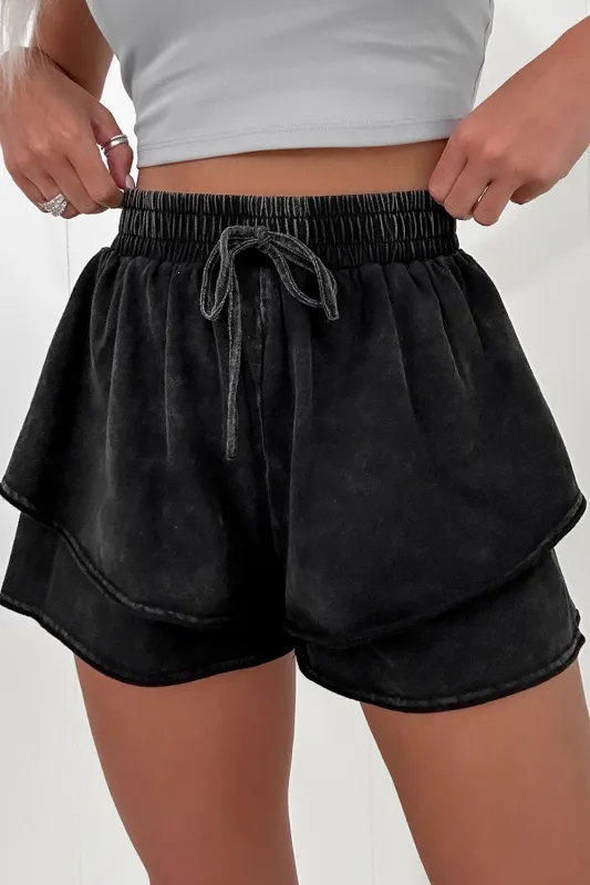 Black Mineral Wash French Terry High Waist Casual Shorts sold by Beagle Boutique
