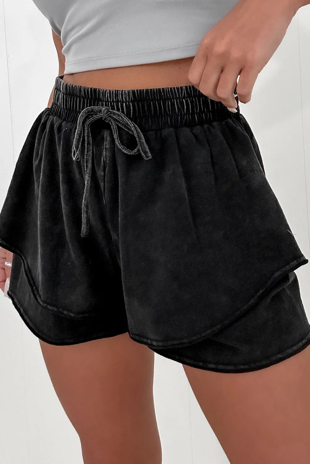 Black Mineral Wash French Terry High Waist Casual Shorts sold by Beagle Boutique product image thumbnail 2