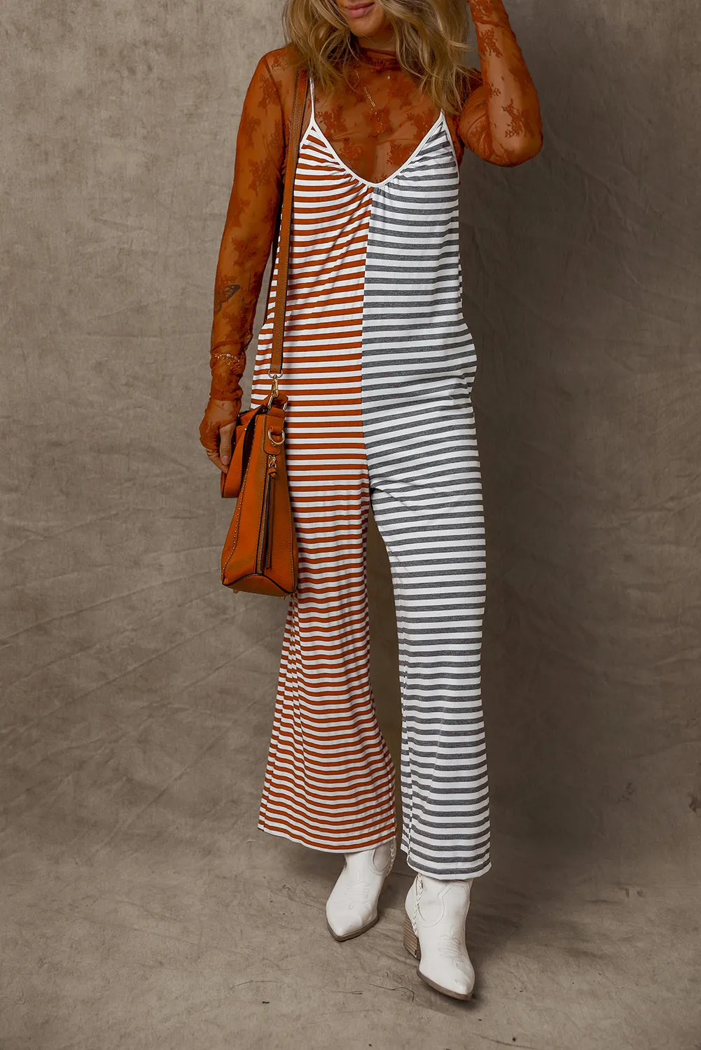 Yellow Stripe Two Tone Contrast Spaghetti Strap Backless Overall sold by Beagle Boutique product image thumbnail 3