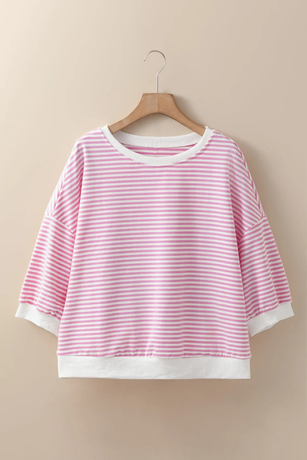 Pink Striped 3/4 Sleeve Drop Shoulder Top sold by Beagle Boutique product image thumbnail 4
