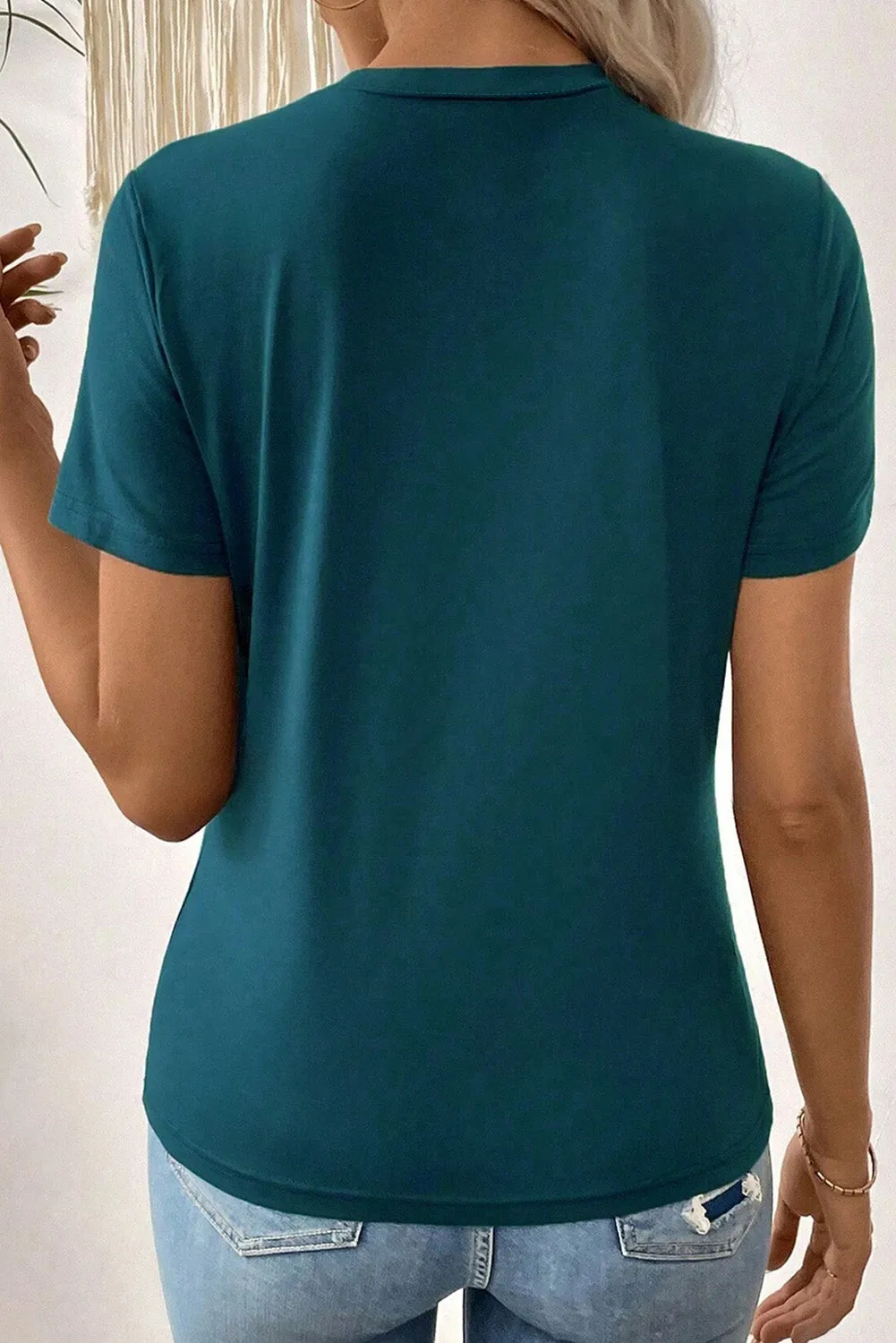 Blue Sapphire Solid Colour Toothpick Stripe Round Neck T Shirt sold by Beagle Boutique product image thumbnail 2