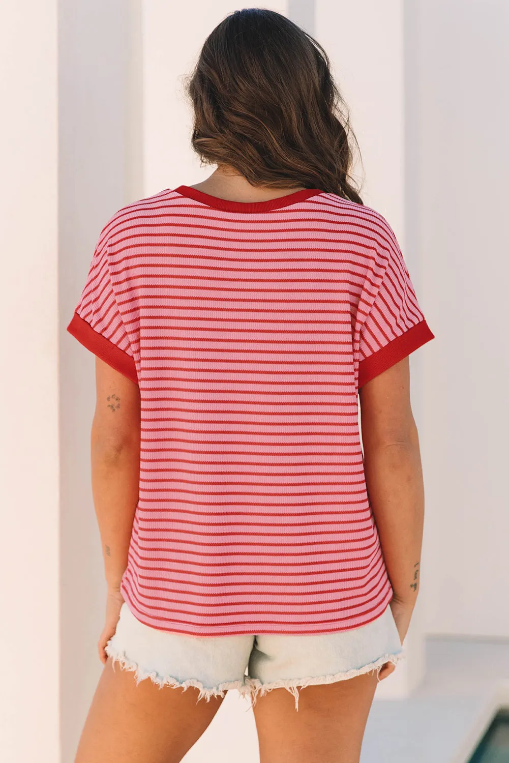 Pink Stripe Knitted Round Neck T Shirt sold by Beagle Boutique product image thumbnail 2