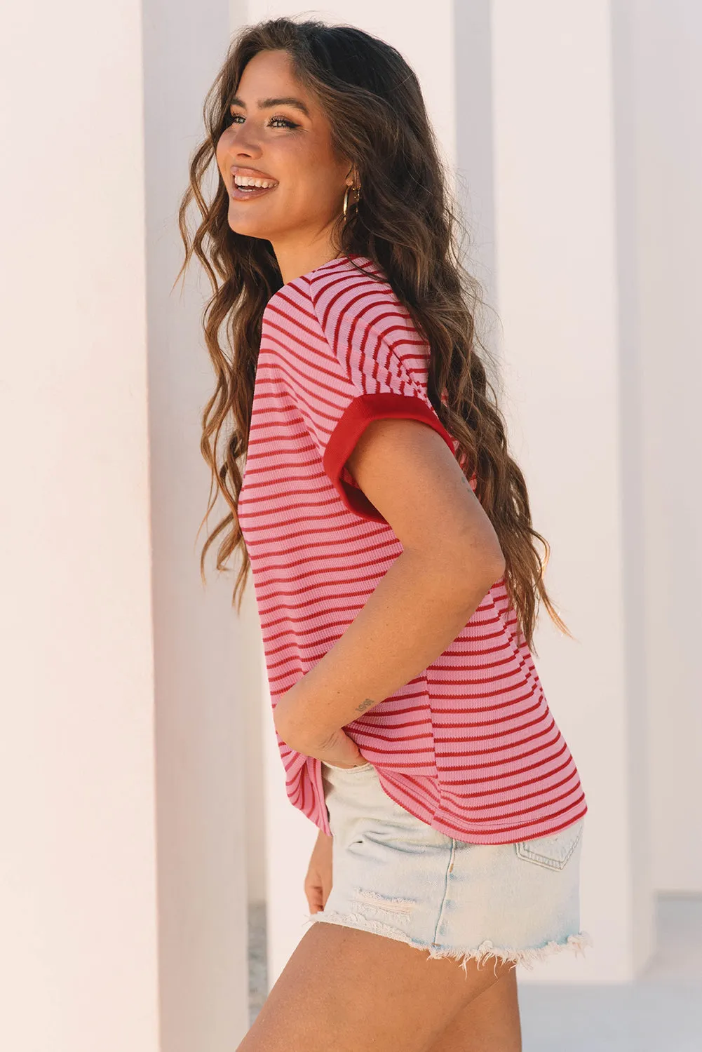 Pink Stripe Knitted Round Neck T Shirt sold by Beagle Boutique product image thumbnail 3
