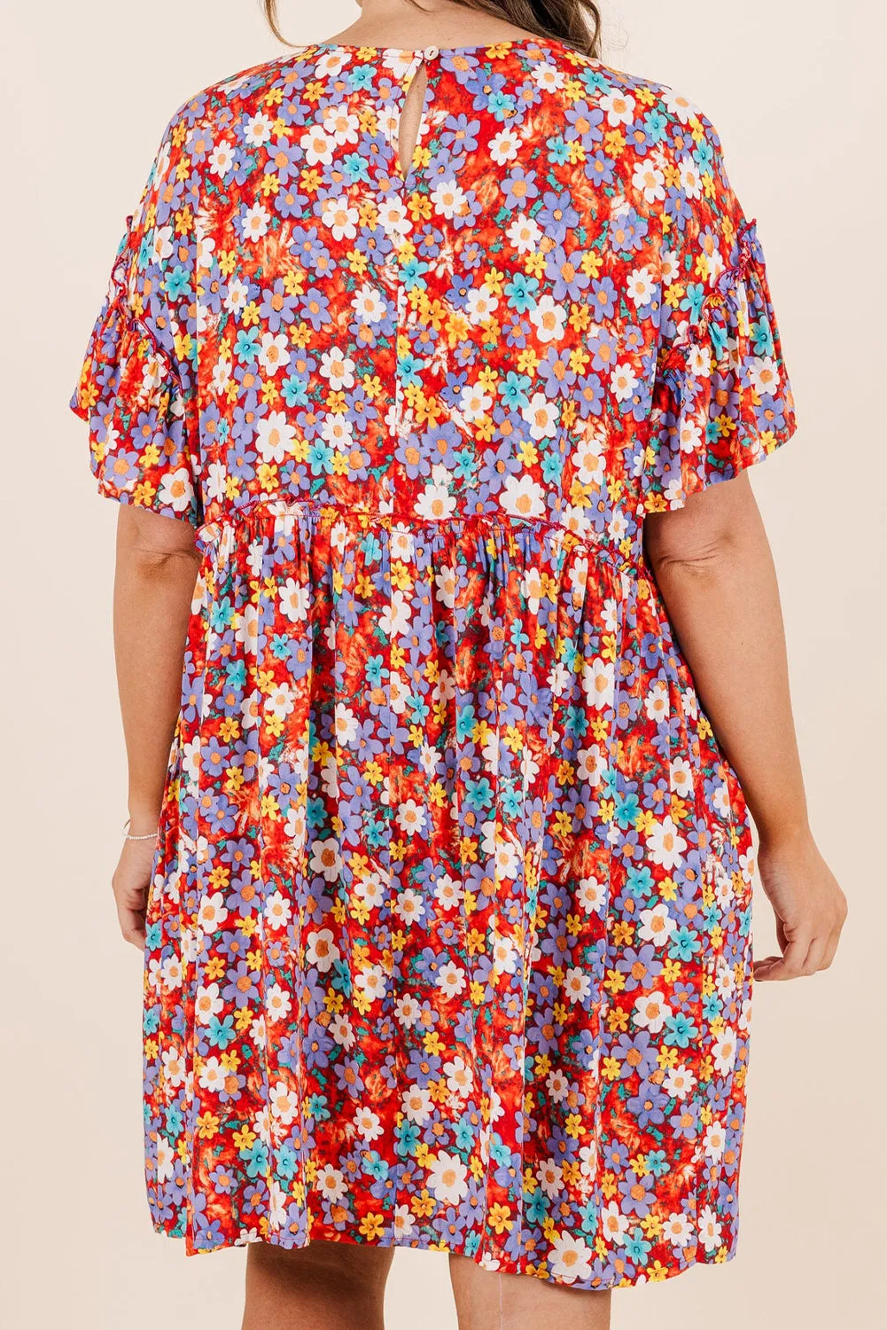 Red Dainty Flower Printed Plus Size Short Sleeve Shift Dress sold by Beagle Boutique product image thumbnail 2