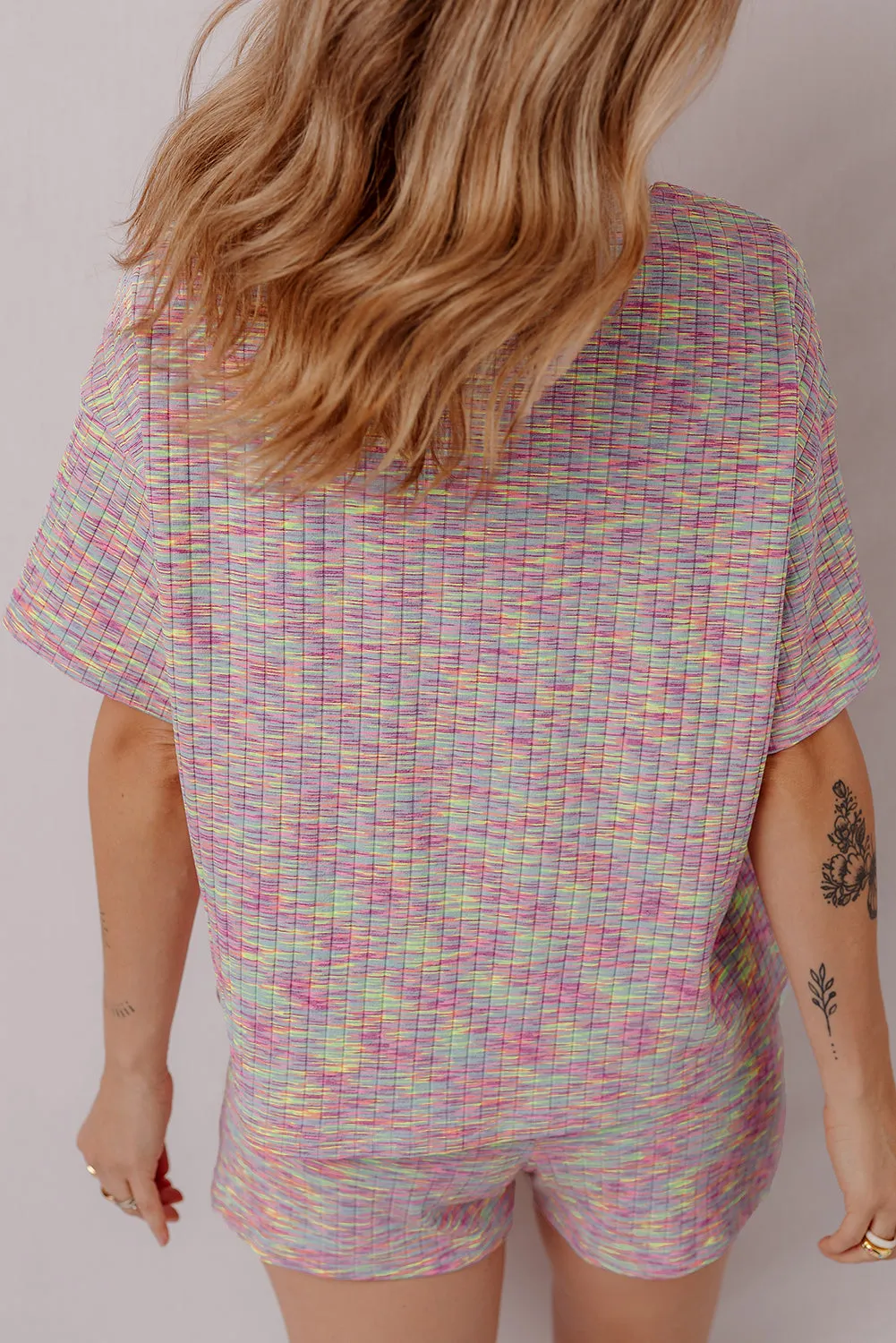 Multicolour Printed Ribbed Knit T Shirt and Shorts Lounge Set sold by Beagle Boutique product image thumbnail 2