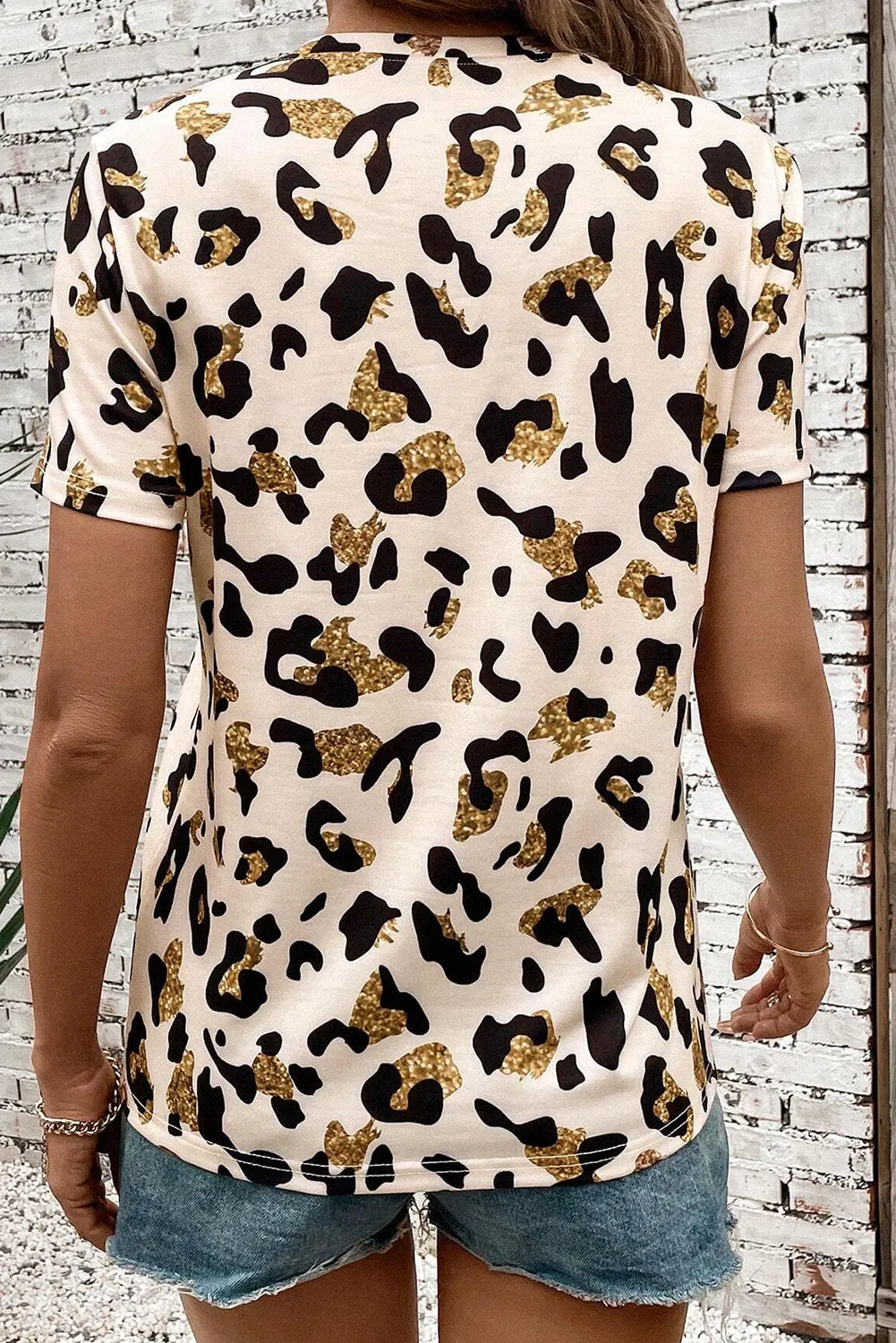 Beige Leopard Print Round Neck Casual T Shirt sold by Beagle Boutique product image thumbnail 2