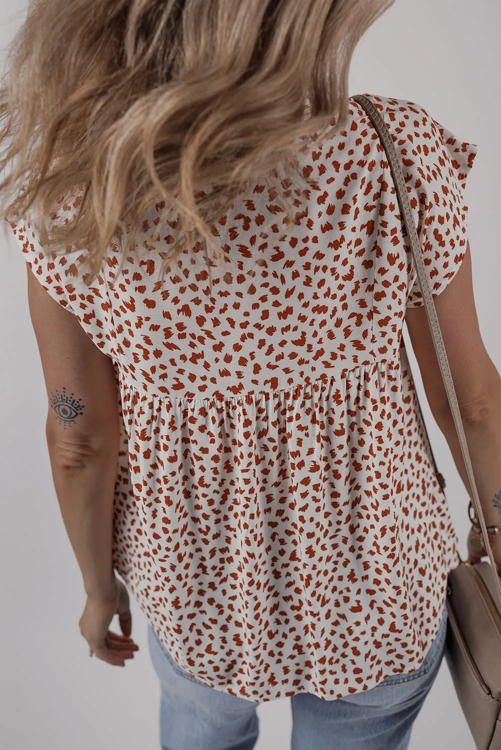 Red Printed Embroidery Detail Tie Split Neck Blouse sold by Beagle Boutique product image thumbnail 2