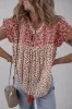 Red Printed Embroidery Detail Tie Split Neck Blouse sold by Beagle Boutique