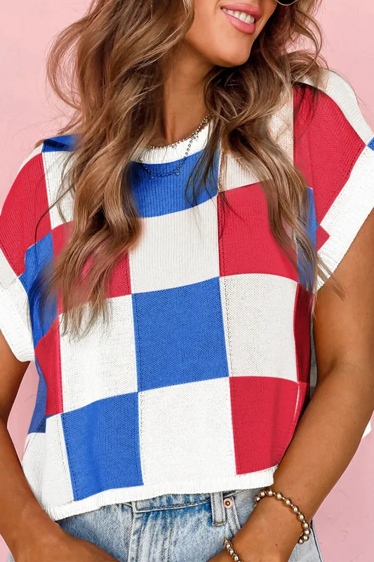 White Color Block Cap Sleeve Sweater sold by Beagle Boutique