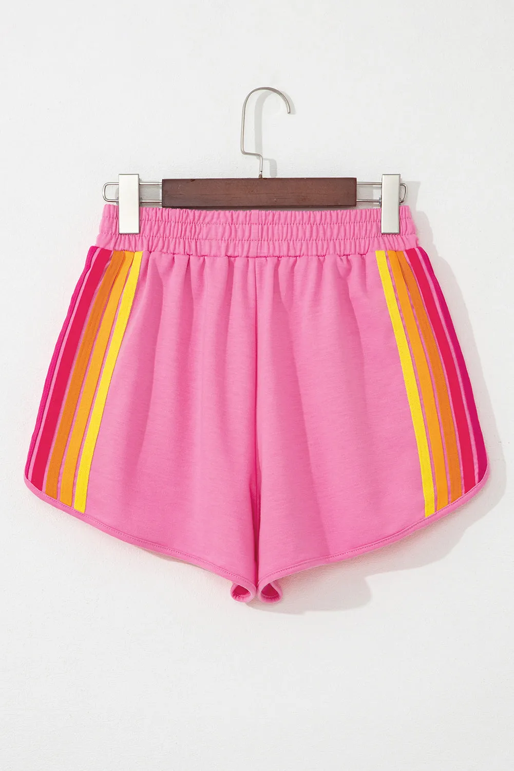 Pink Colour Block Stripes Elastic High Waist Active Shorts sold by Beagle Boutique product image thumbnail 4