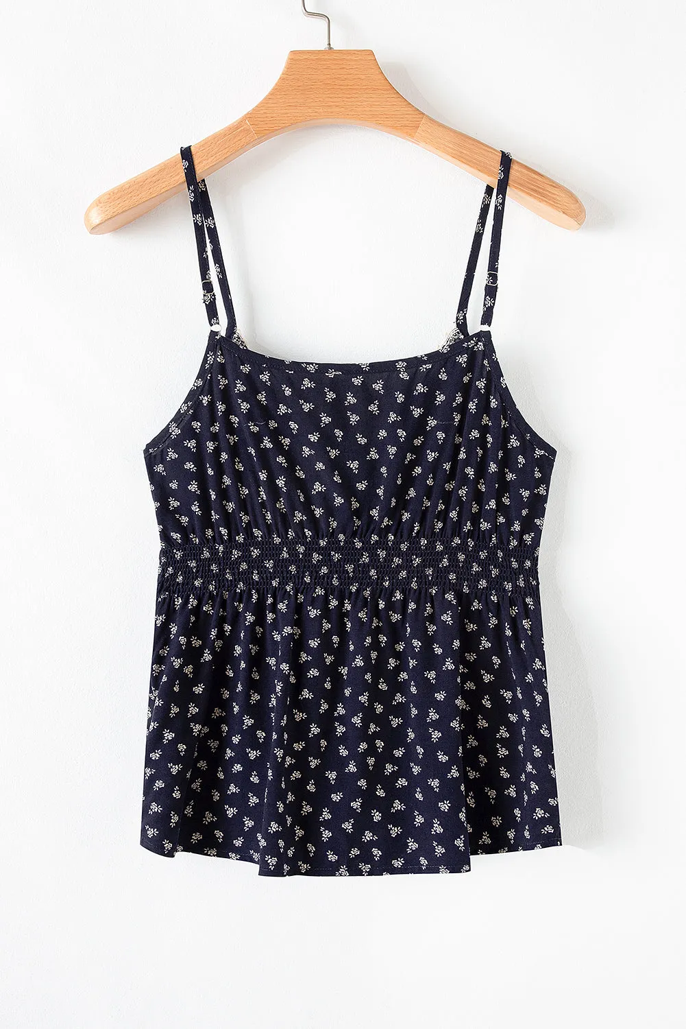 Blue Floral Print Spaghetti Strap Buttoned V Neck Cami Top sold by Beagle Boutique product image thumbnail 5