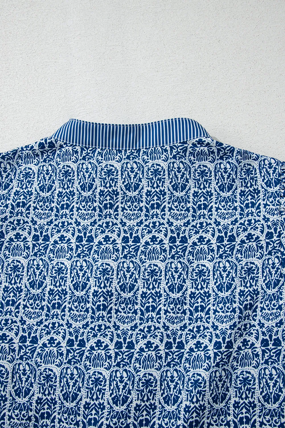 Blue Floral Striped Print Contrast Ric-rac Puff Sleeve Top sold by Beagle Boutique product image thumbnail 5