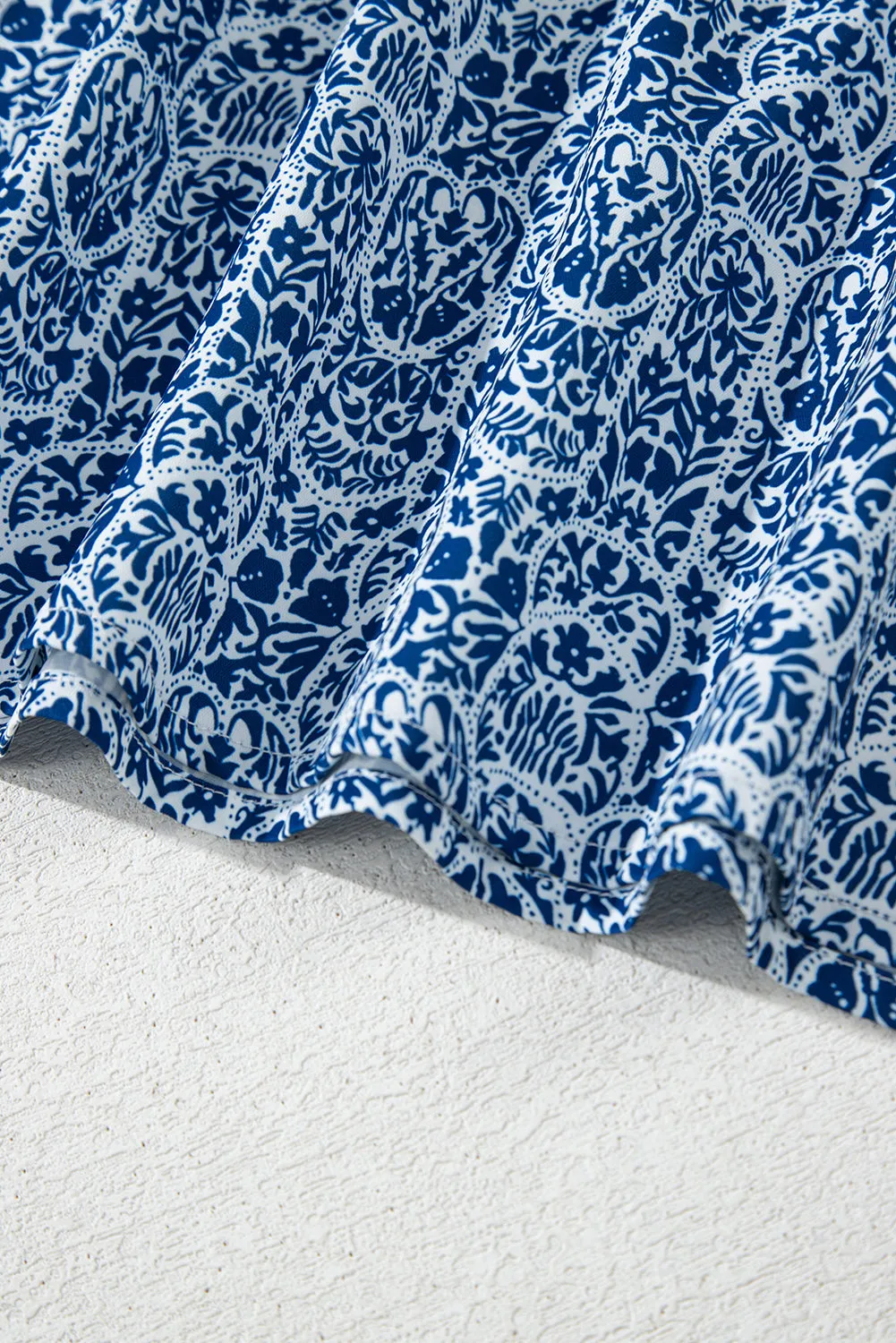 Blue Floral Striped Print Contrast Ric-rac Puff Sleeve Top sold by Beagle Boutique product image thumbnail 4