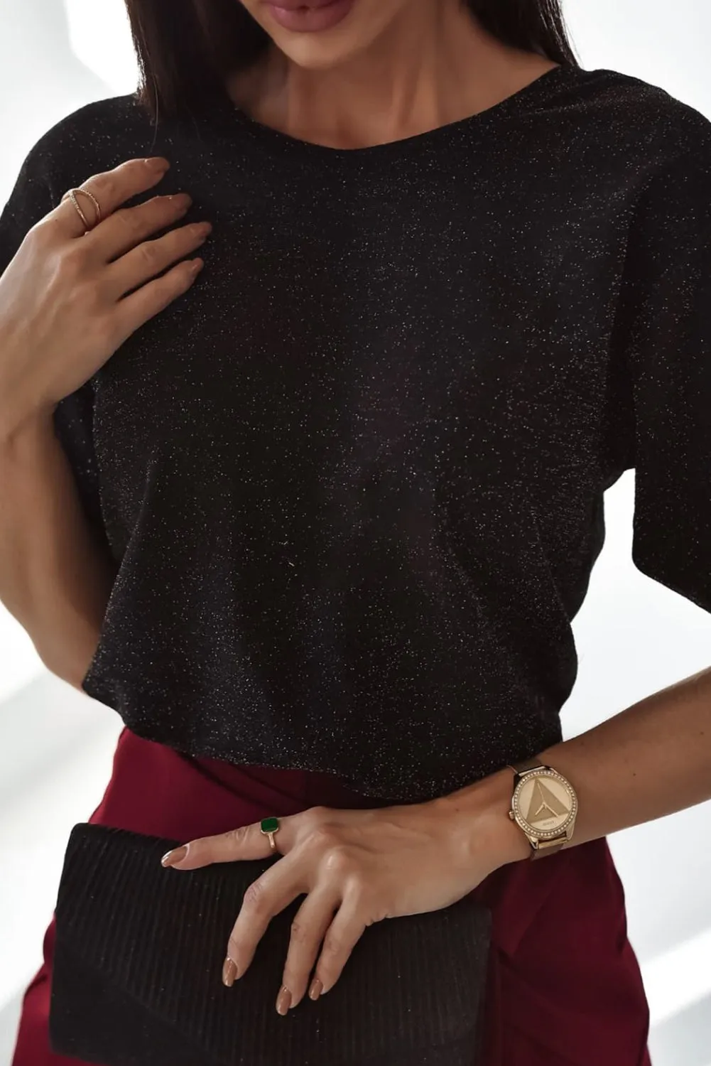 Black Bow Decor Glittery Short Sleeve Top sold by Beagle Boutique product image thumbnail 2
