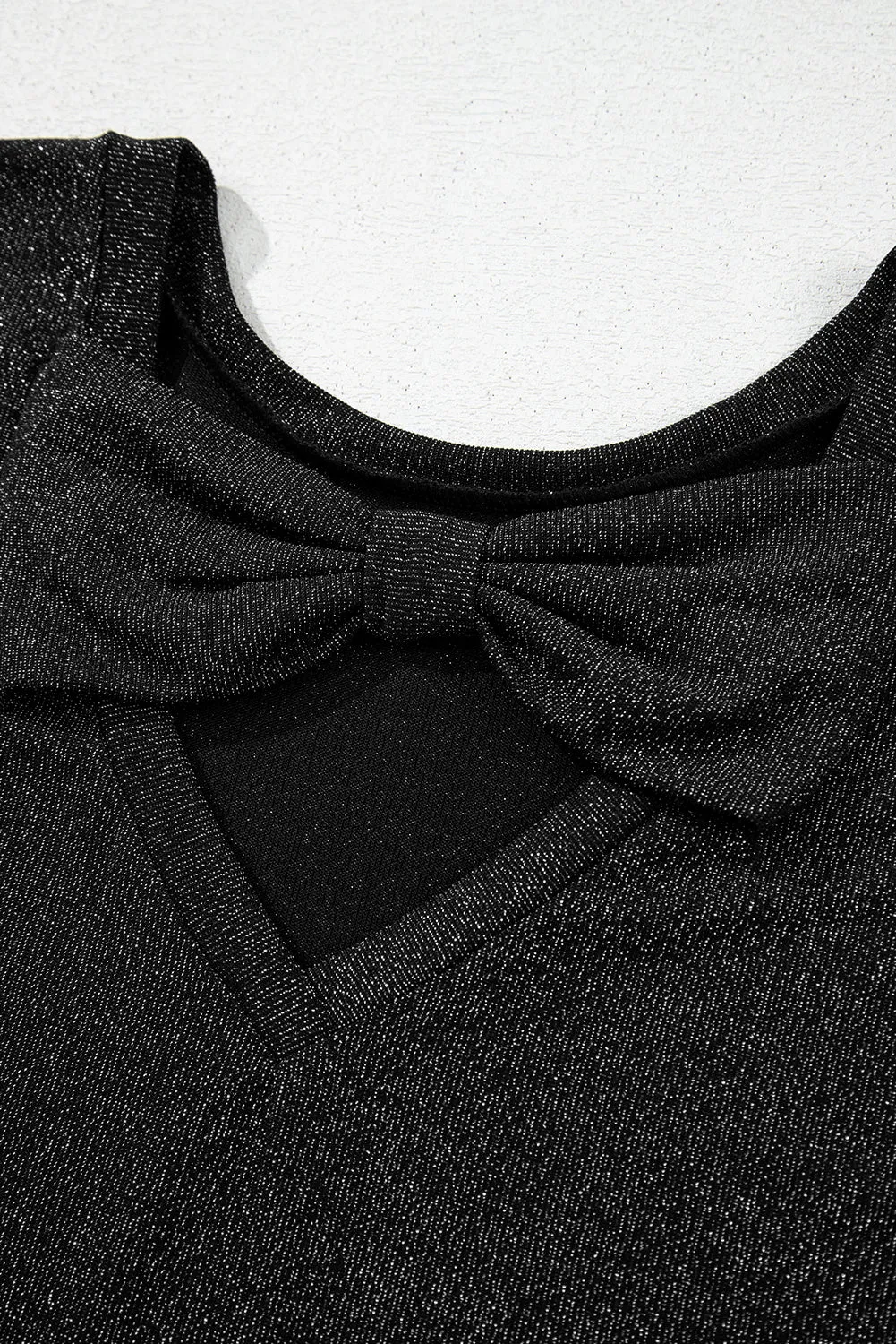 Black Bow Decor Glittery Short Sleeve Top sold by Beagle Boutique product image thumbnail 5