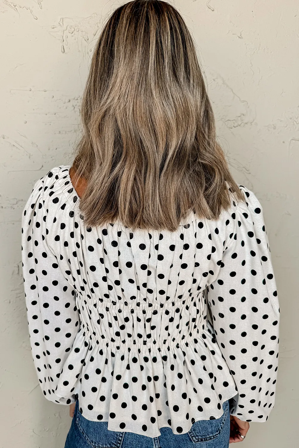 Polka Dot Puff Sleeve Bow Square Neck Peplum Top sold by Beagle Boutique product image thumbnail 2