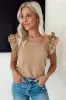Smoke Grey Ruffled Tiered Sleeve Square Neck Textured Top sold by Beagle Boutique