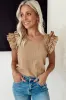 Smoke Grey Ruffled Tiered Sleeve Square Neck Textured Top sold by Beagle Boutique