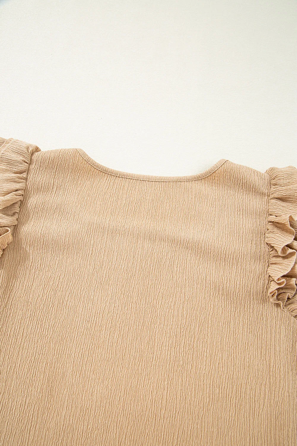Smoke Grey Ruffled Tiered Sleeve Square Neck Textured Top sold by Beagle Boutique product image thumbnail 4