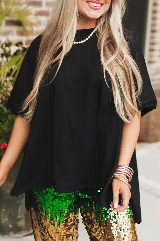 Black Loose Half Sleeve Hi Low Hem T Shirt sold by Beagle Boutique