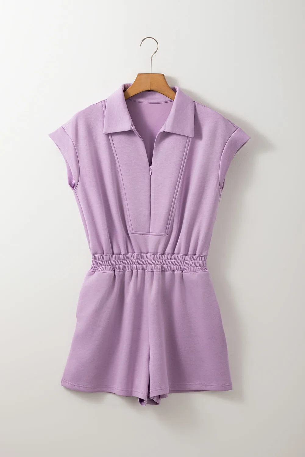 Orchid Bouquet Short Sleeve Zipper Collared Elastic High Waist Romper sold by Beagle Boutique product image thumbnail 4
