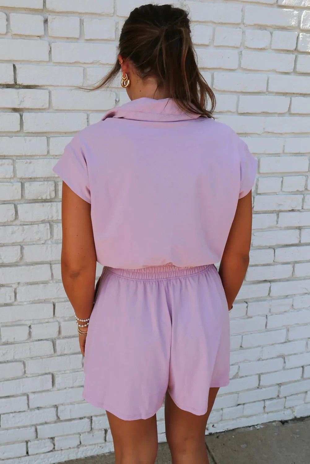 Orchid Bouquet Short Sleeve Zipper Collared Elastic High Waist Romper sold by Beagle Boutique product image thumbnail 2