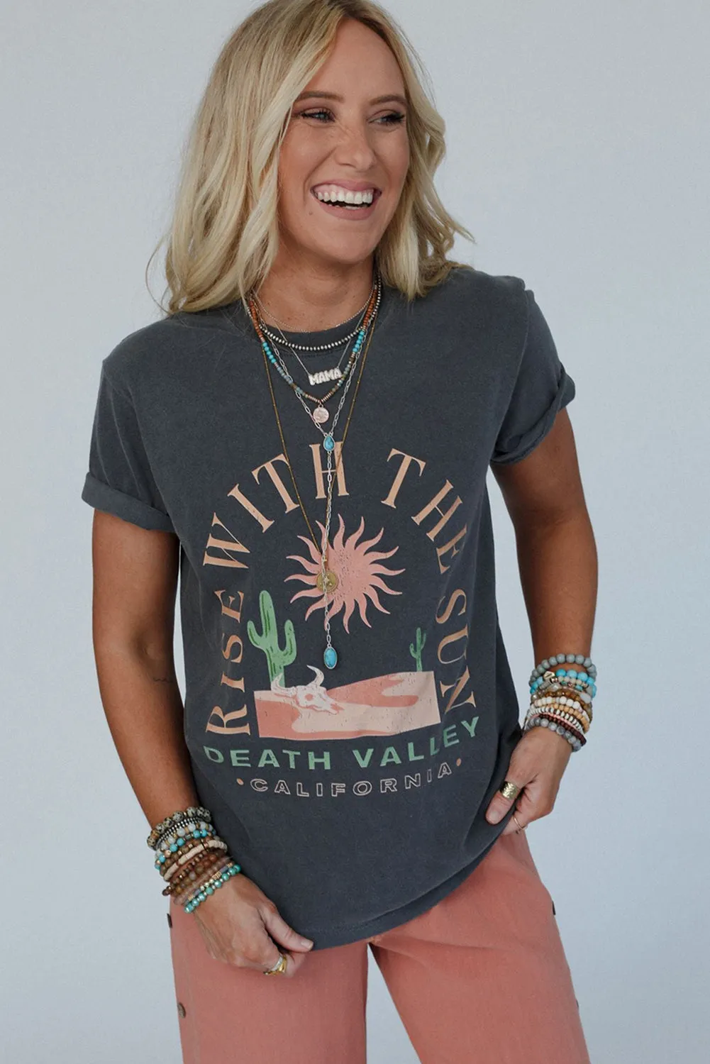 Dark Grey RISE WITH THE SUN Western Fashion Graphic Tee sold by Beagle Boutique product image thumbnail 5