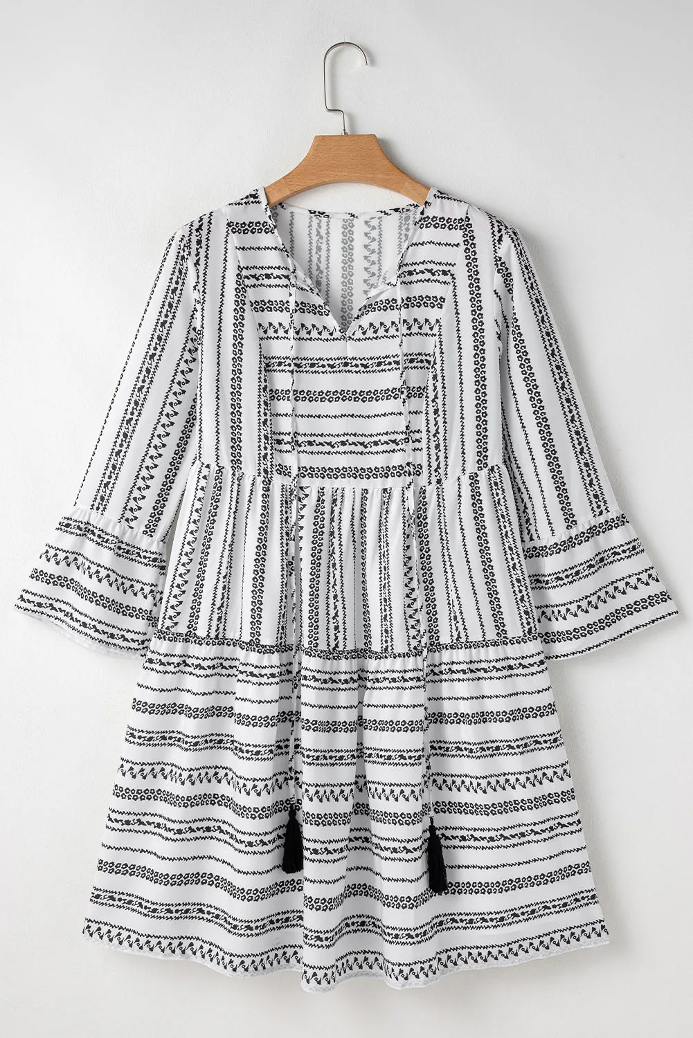 Black Stripe V Neck Bell Sleeve High Waist Mini Dress sold by Beagle Boutique product image thumbnail 5